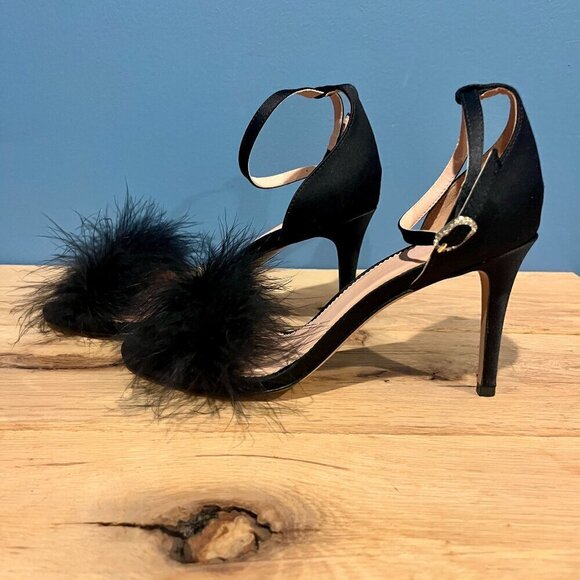 J. Crew Collection Rylie feather strap heels BS879 black shoes 7 - Picture 5 of 6